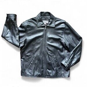 Wilsons Leather Jacket Mens Sz Large Black Full Zip Biker Moto Classic Harley HD
